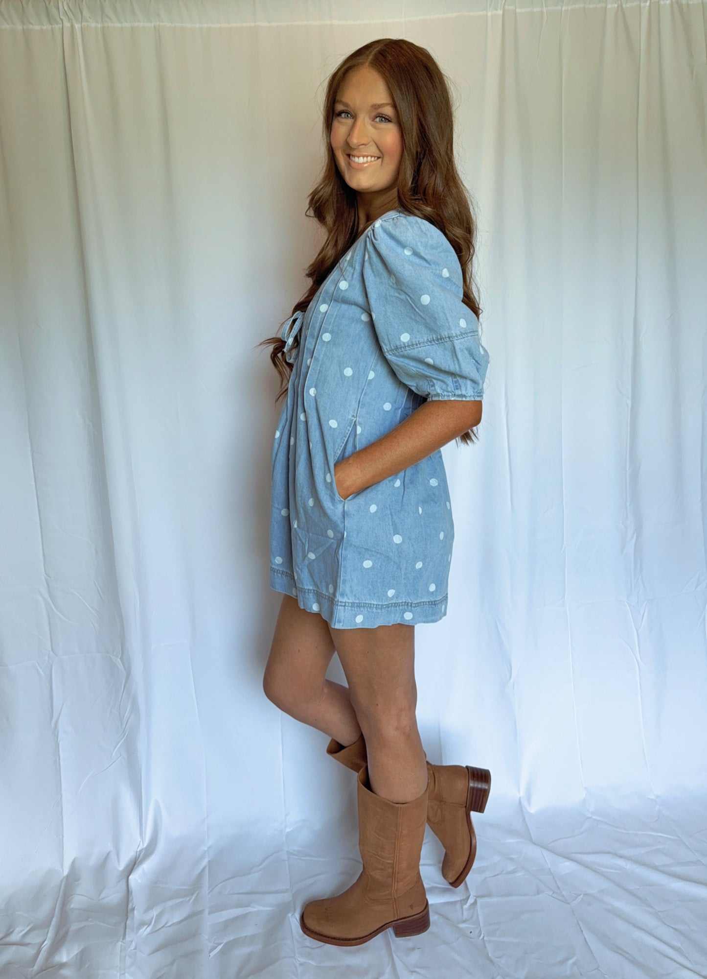 Denim Polka-Dot Romper