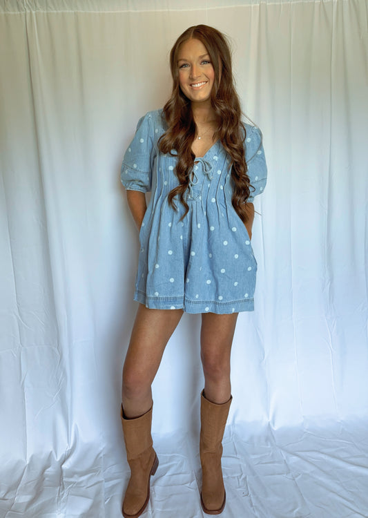 Denim Polka-Dot Romper