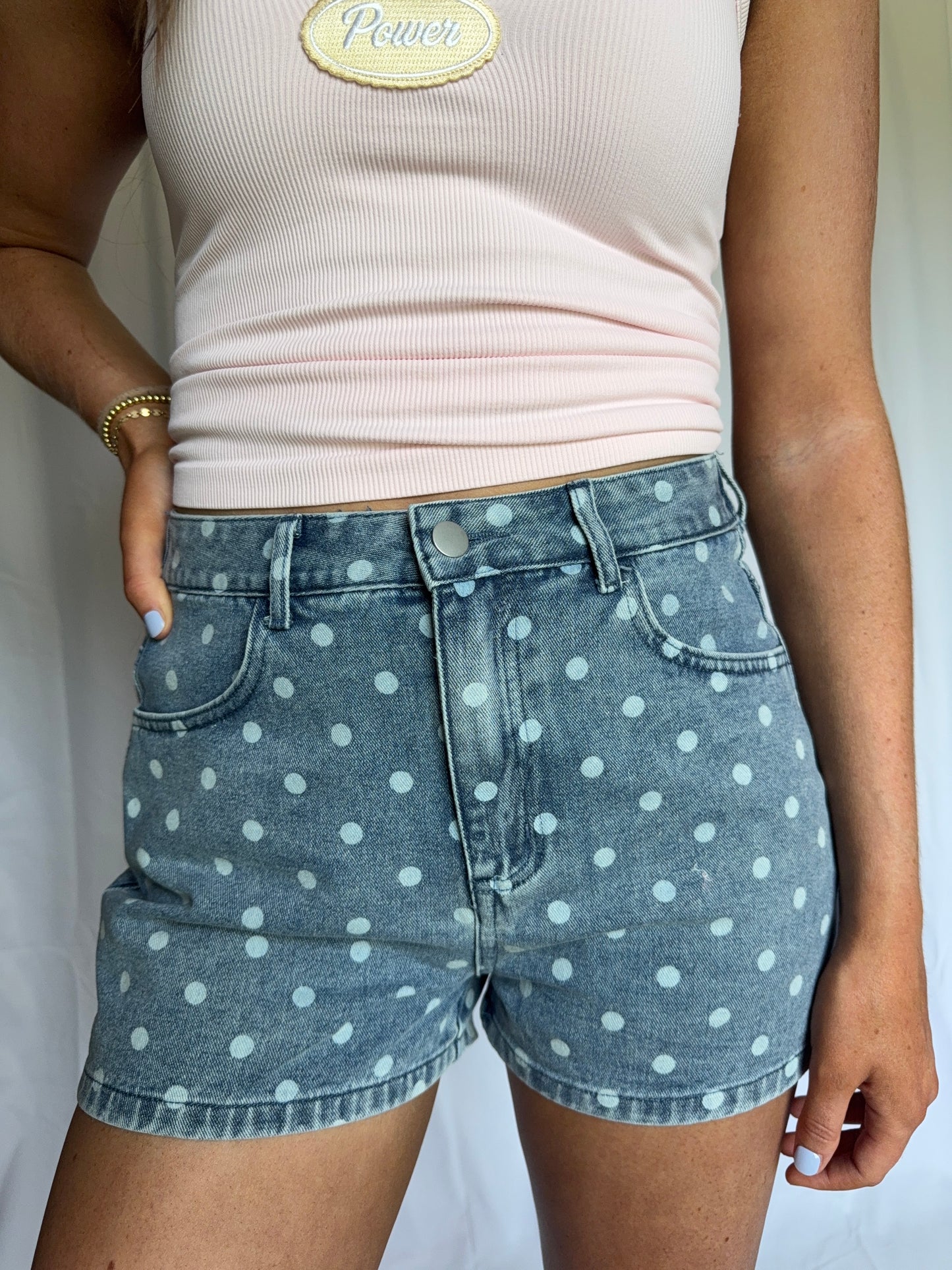 Polka Dot Denim Shorts