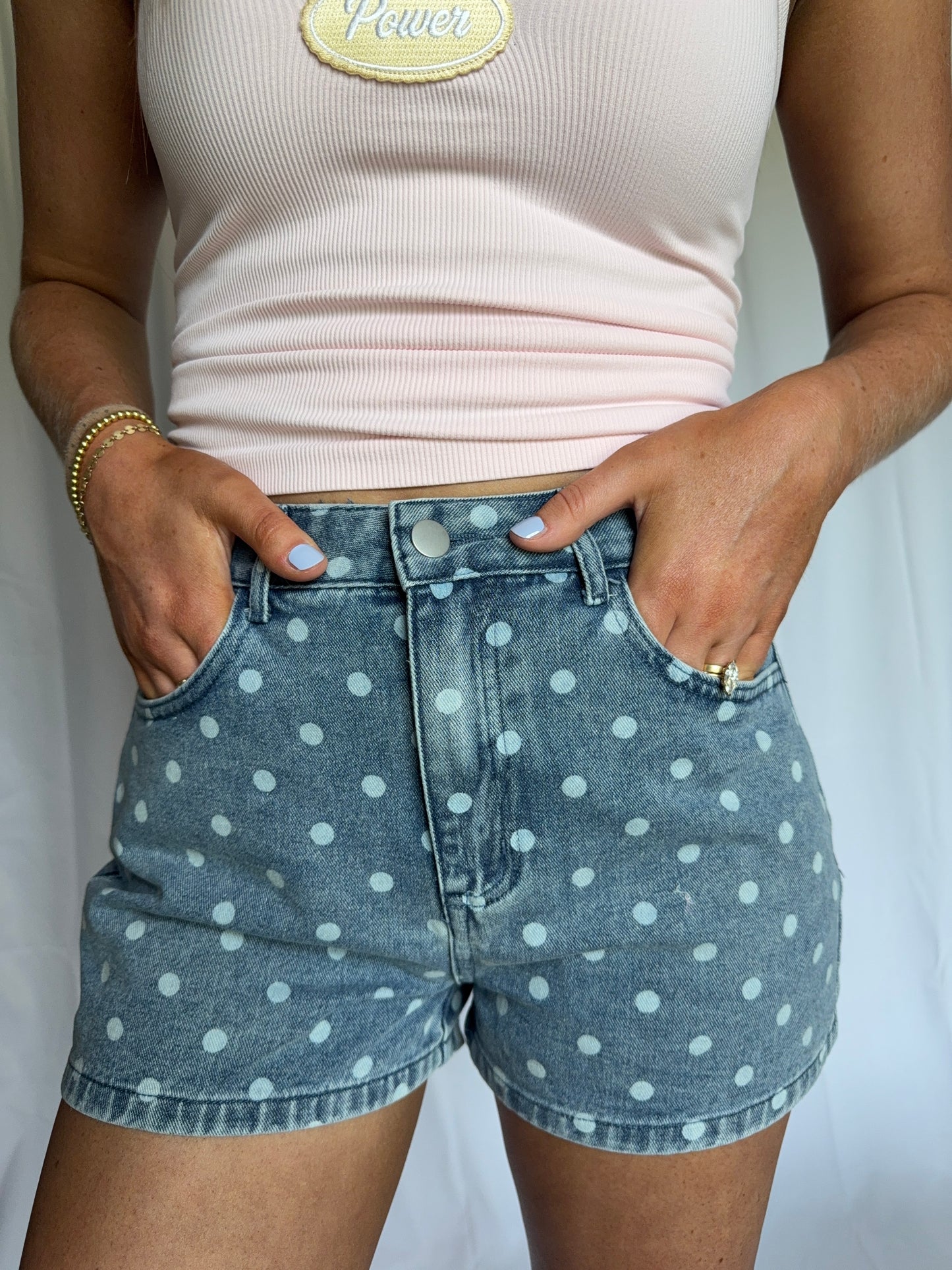 Polka Dot Denim Shorts