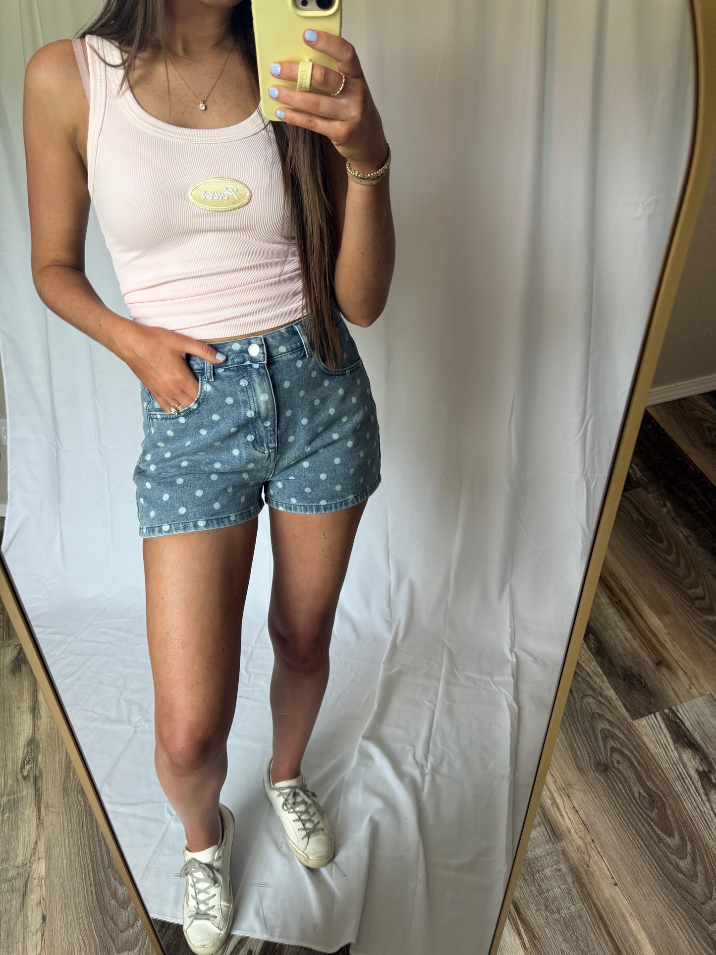 Polka Dot Denim Shorts