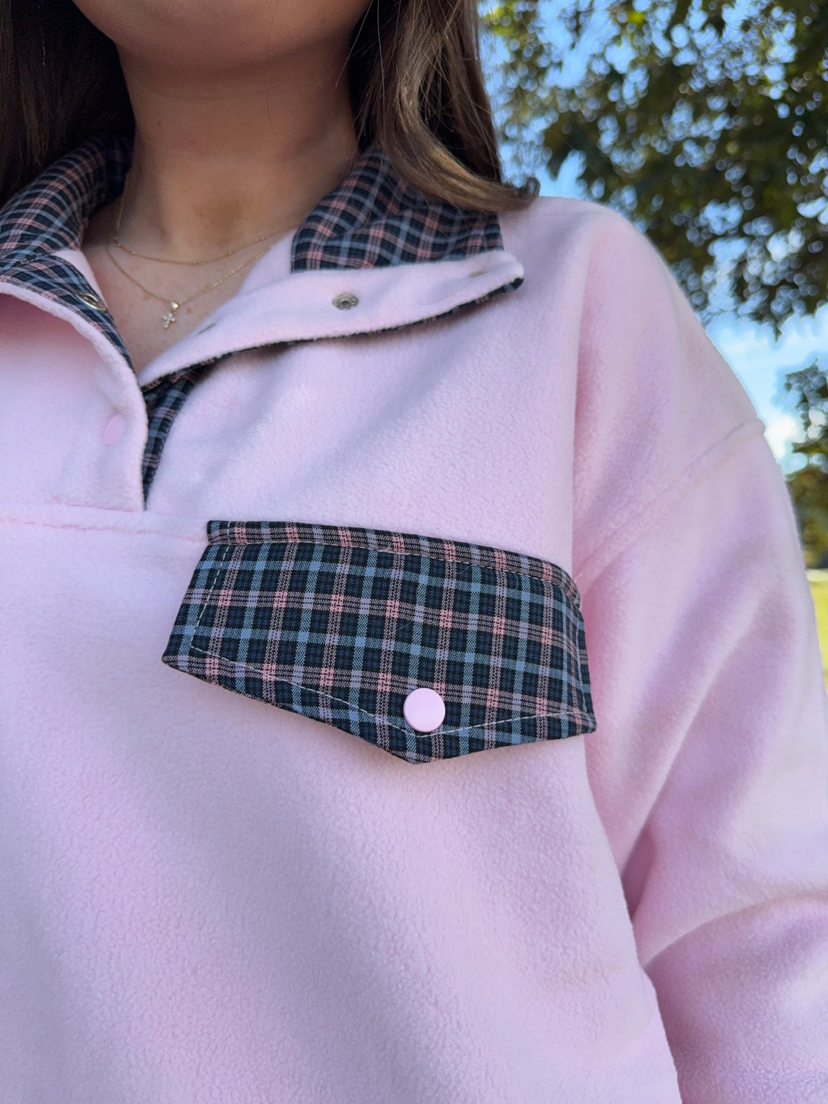 Pink/Plaid Fleece Button-Up