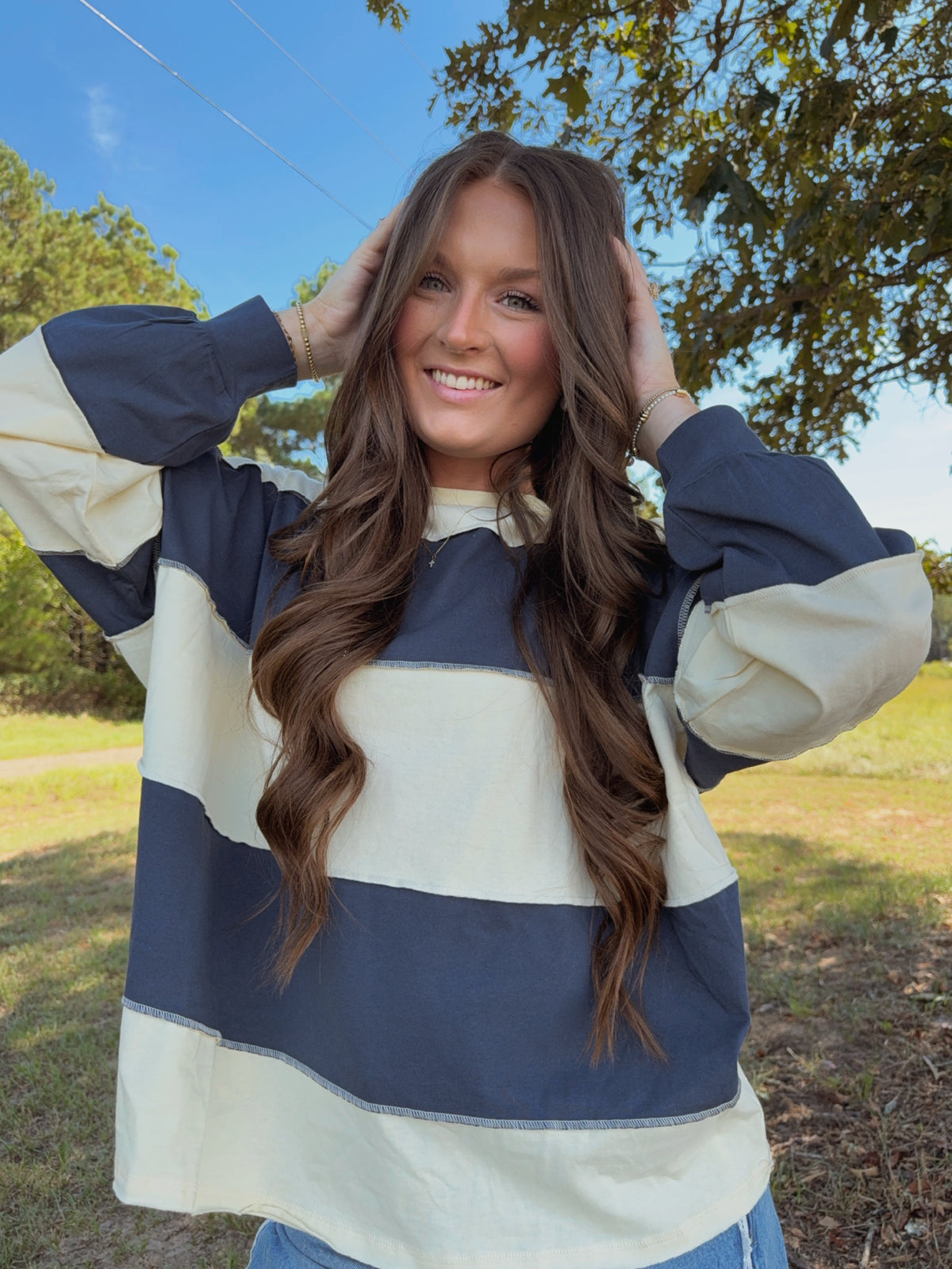 Navy/Butter Oversized Long Sleeve