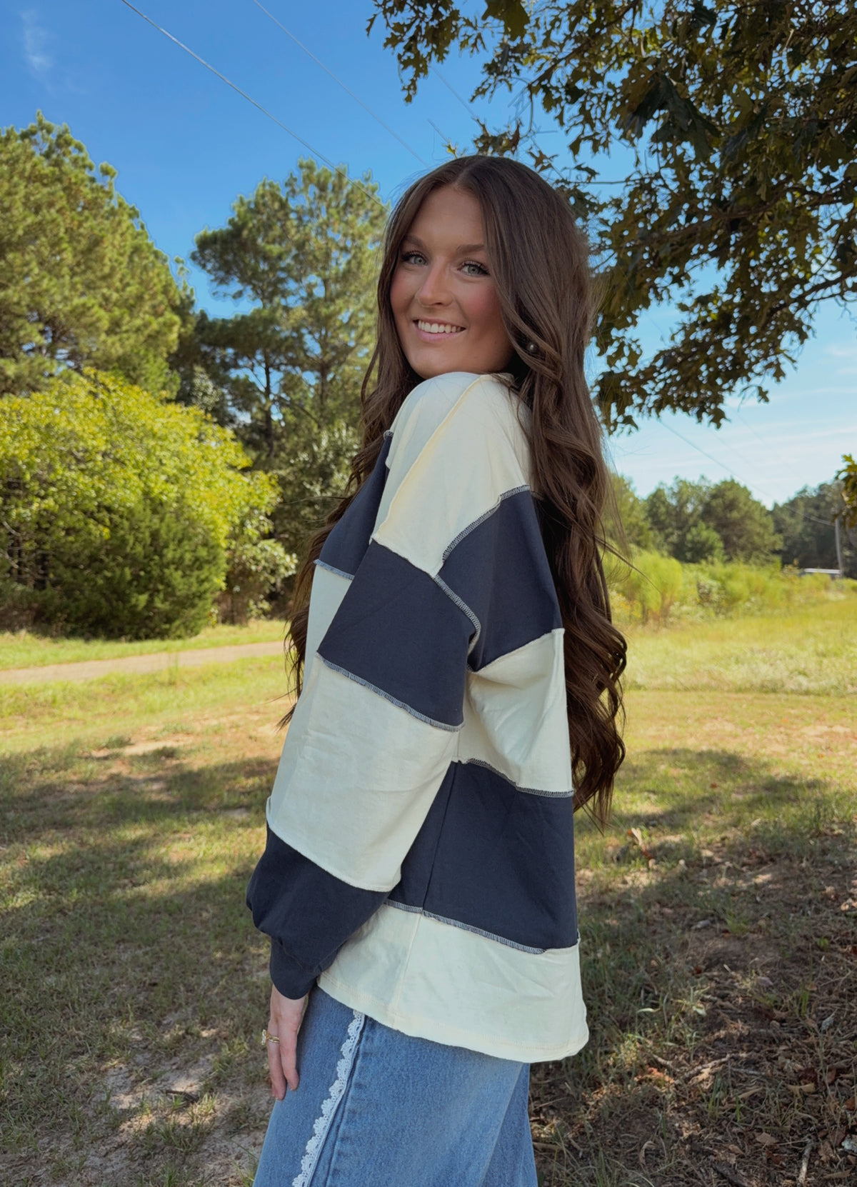 Navy/Butter Oversized Long Sleeve