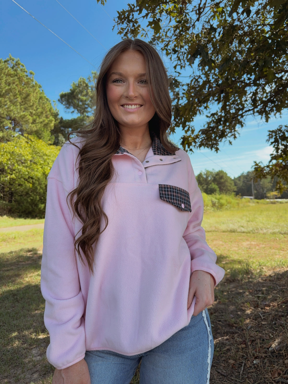 Pink/Plaid Fleece Button-Up